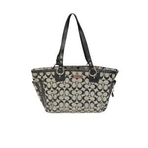 COACH Signature Jacquard Khaki Black Leather D1280-F19249 Authentic